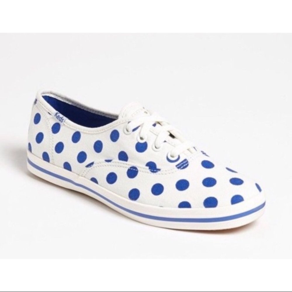 Kate Spade Keds White Blue Polka Dots Size 6.5
